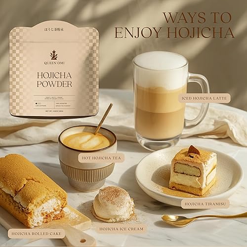 Miniatura 8 de Queen Omi Polvo orgánico de Hojicha  Polvo de té verde tostado japonés 100% orgánico, alternativa al matcha y al café, baja en cafeína, rico en