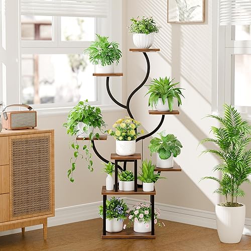 Miniatura 9 de Soporte para plantas de interior con luces de crecimiento, estante para plantas de 53 pulgadas de alto, soportes de esquina de 8 niveles para