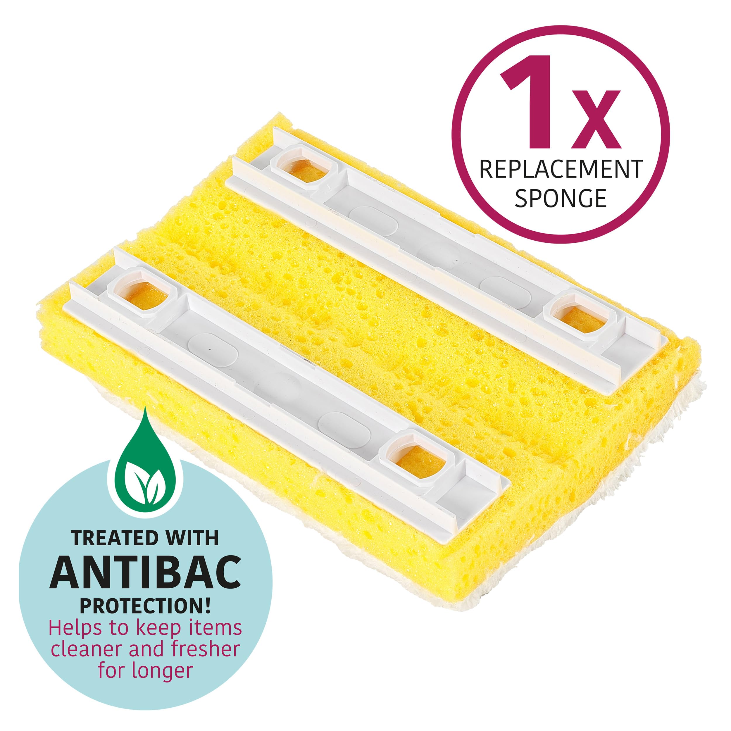 Kleeneze KL077332UFEU7 Mopa de esponja antibacteriana con recambio, Tratada con protección antibacteriana, Superabsorbente, Potente acción de escurrido, Incluye cabezal de mopa adicional