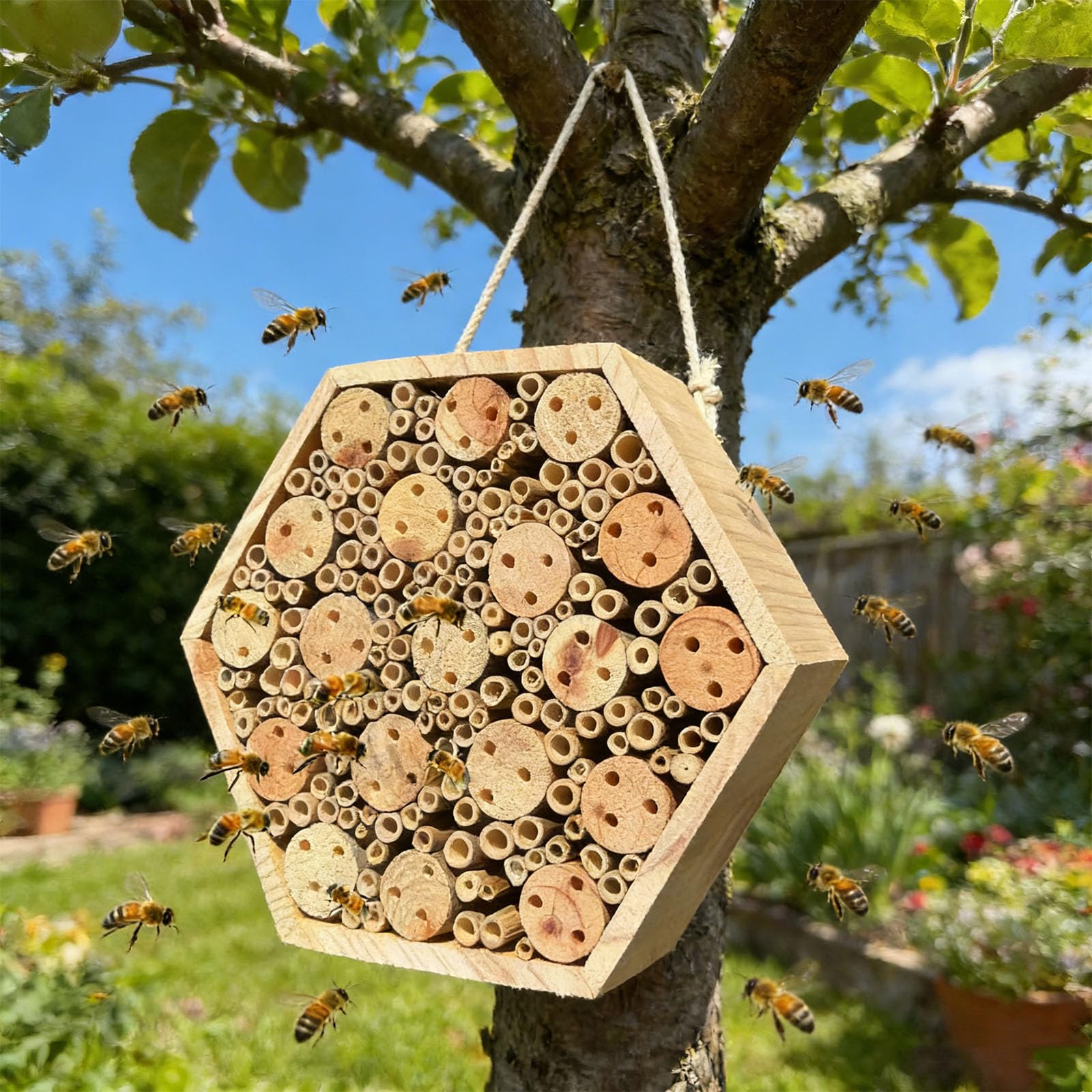 Hotel in Legno con camere nidificazione per impollinatori da Giardino, Regalo per Forniture per Apicoltura