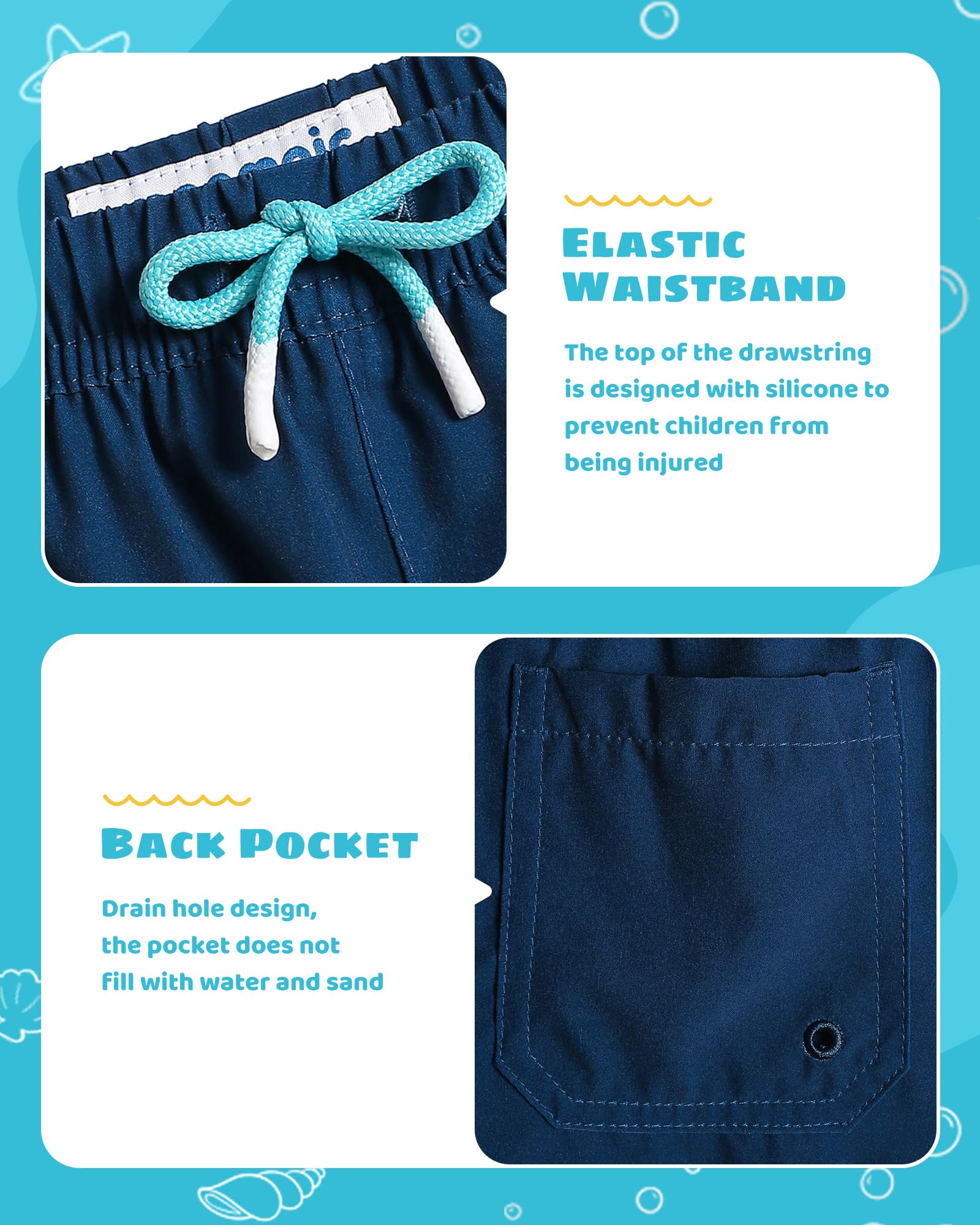 maamgic Bañador Niño 2 en 1 Compresión Cintura Ajustable Shorts Traje Baño Secado Rápido