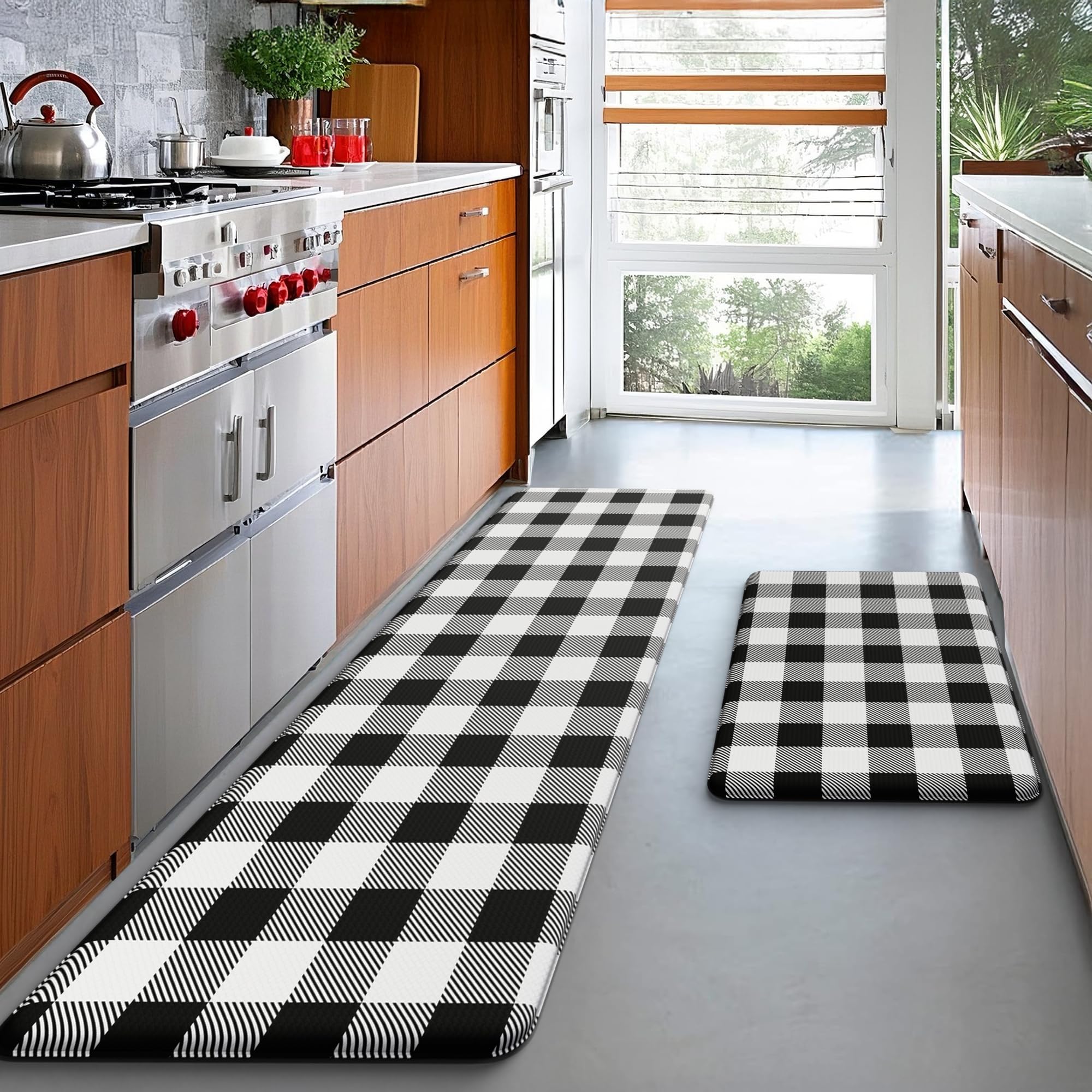 Alfombrillas de cocina en blanco y negro con base antideslizante e impermeable juego de 2