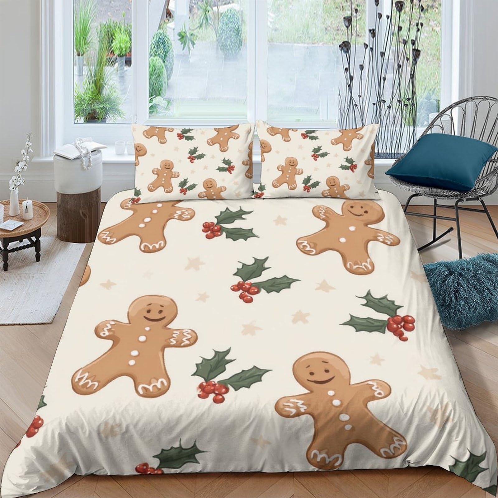 Ctjqhvkz Style-5 3D Printed Gingerbread Holly Fitted Sheet Microfiber Soft Bed Cover For Bedroom Guest Room Dorm Christmas Decor Single（135X200cm）