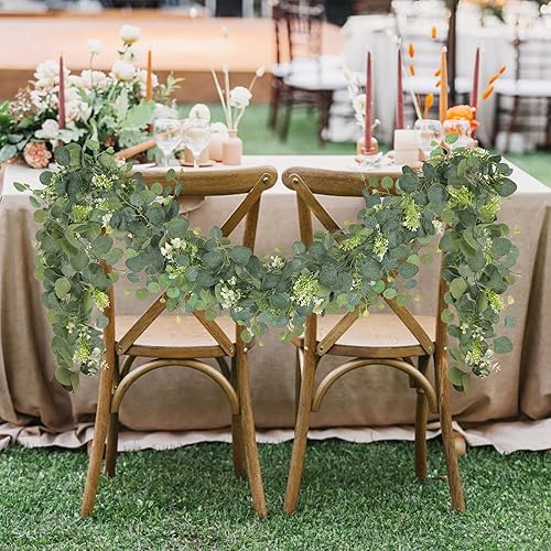 Vista 6 de SOMYTING Guirnalda de eucalipto artificial, 4 paquetes de enredaderas de eucalipto sintético, vides falsas para decoración de habitaciones, hojas