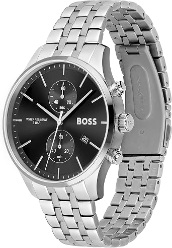 BOSS Men's 42mm Chronograph Quartz Watch Associate Collection with Stainless Steel Bracelet in Link or Mesh, Date Function, 2 Sub-Dials, 5ATM Water Resistance