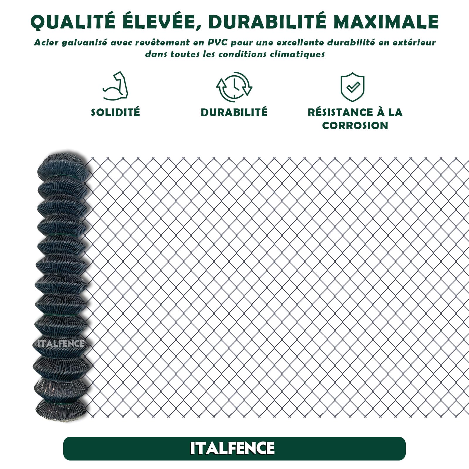 Grillage simple torsion, galvanisé et plastifié anthracite, sans picots défensifs, Clôture de jardin, 25m (Toutes les hauteurs) [Ø2,40mm, 125cm]