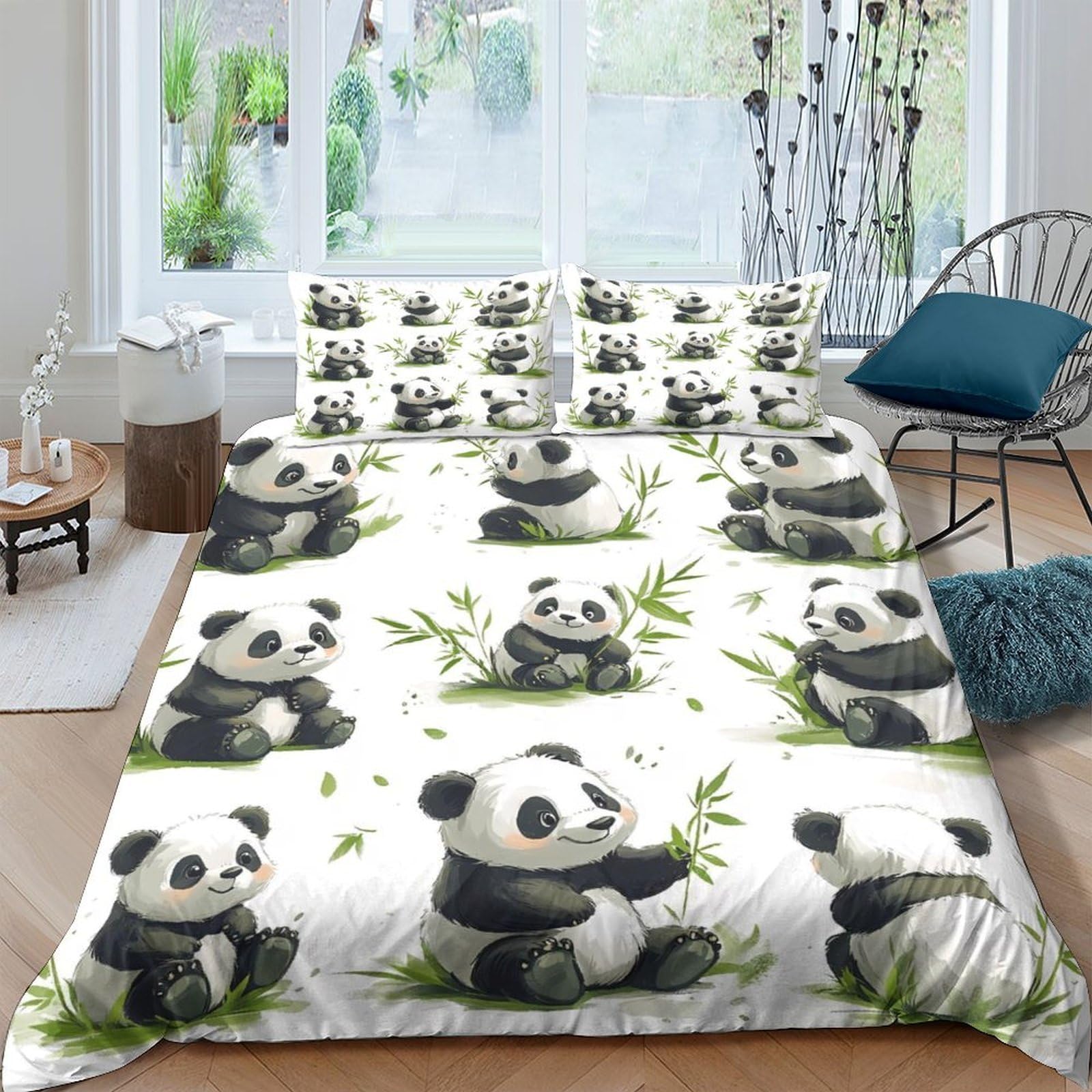 Ctjqhvkz Style-10 3D Printed Cute Panda Fitted Sheet Microfiber Soft Anti-Slip Green Bamboo Mattress Cover For Bedroom Guest Room Dorm Single（135X200cm）