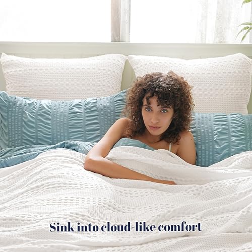 Miniatura 2 de PHF - Paquete de 2 fundas de almohada de 100% algodón, punto gofre, sin relleno, elegantes fundas decorativas para cama, sillón y sofá, 26 x 26