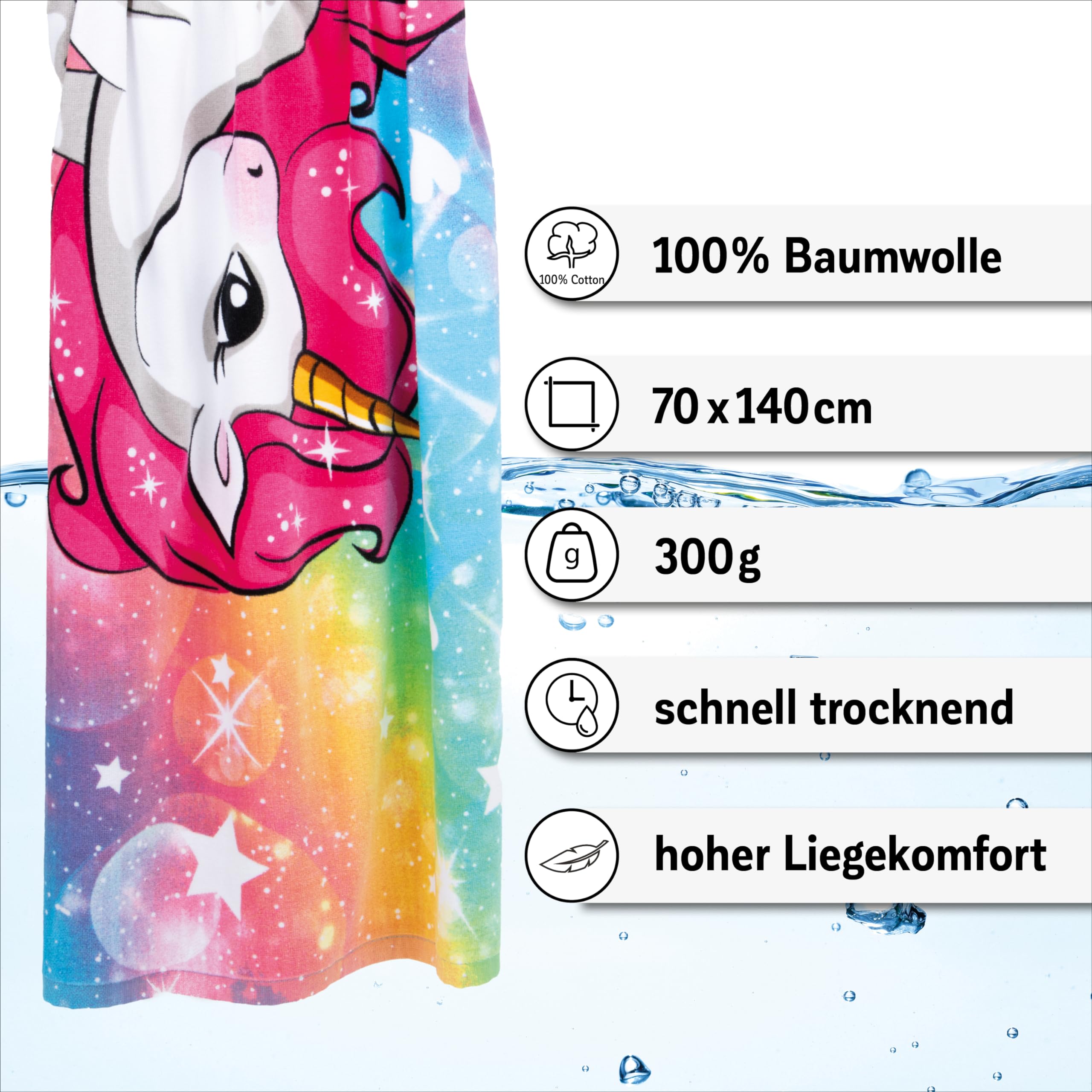 3x Einhorn Handtücher 40x70cm - Baumwolle Regenbogen Design Für Bad & Küche