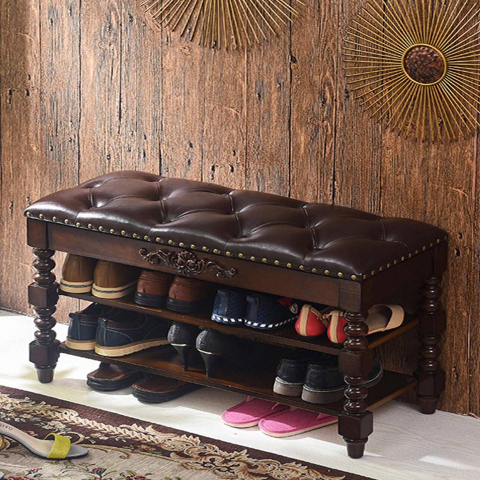 Banc de rangement à chaussures d'entrée avec siège et coffre caché