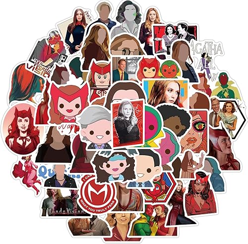 Calcomanías Wanda Vision de la serie de TV de EE UU 50 unidades de vinilo impermeable para programas de televisión para laptop monopatín automóviles