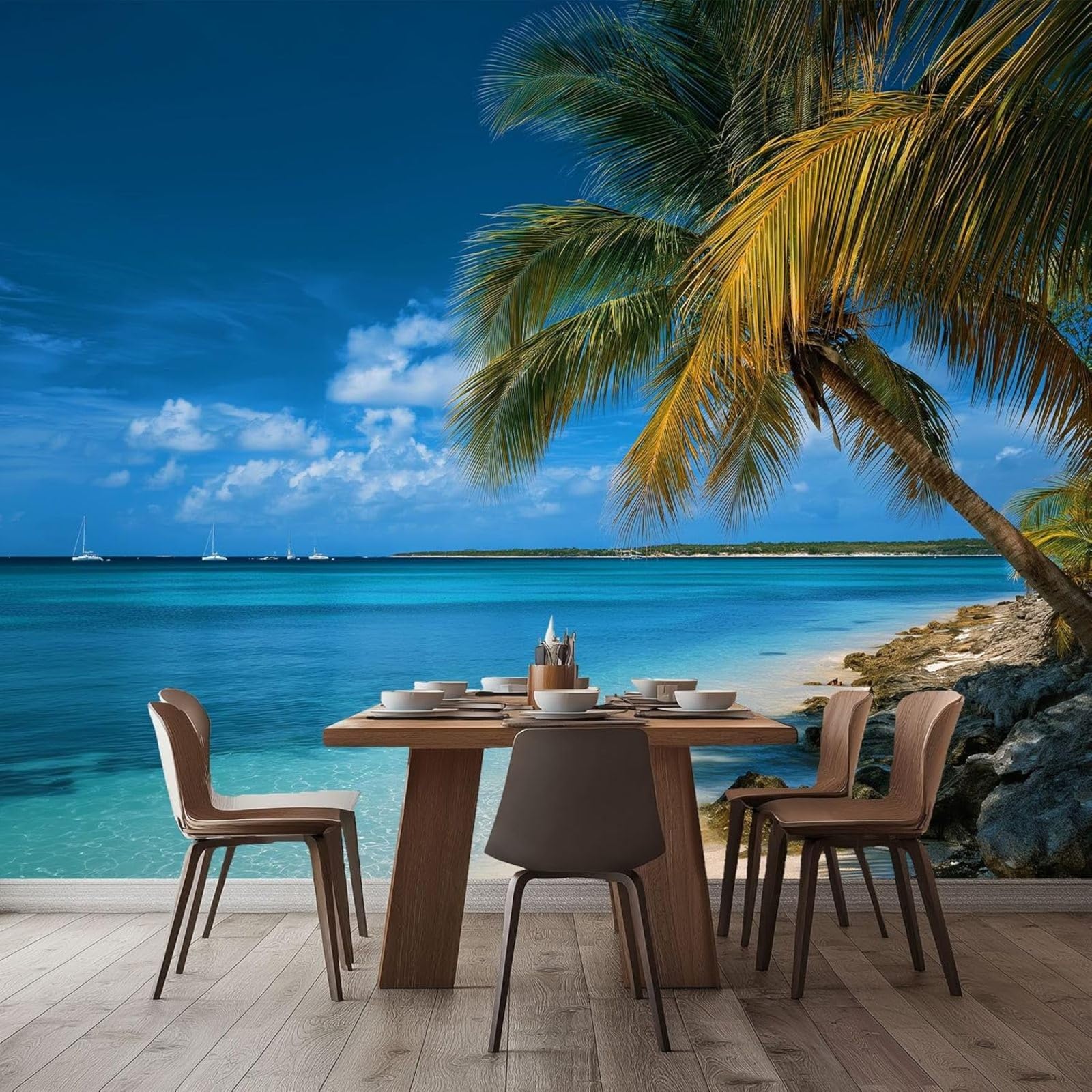 Papier peint vue sur la mer pour créer une ambiance de vacances tropicales dans votre salon