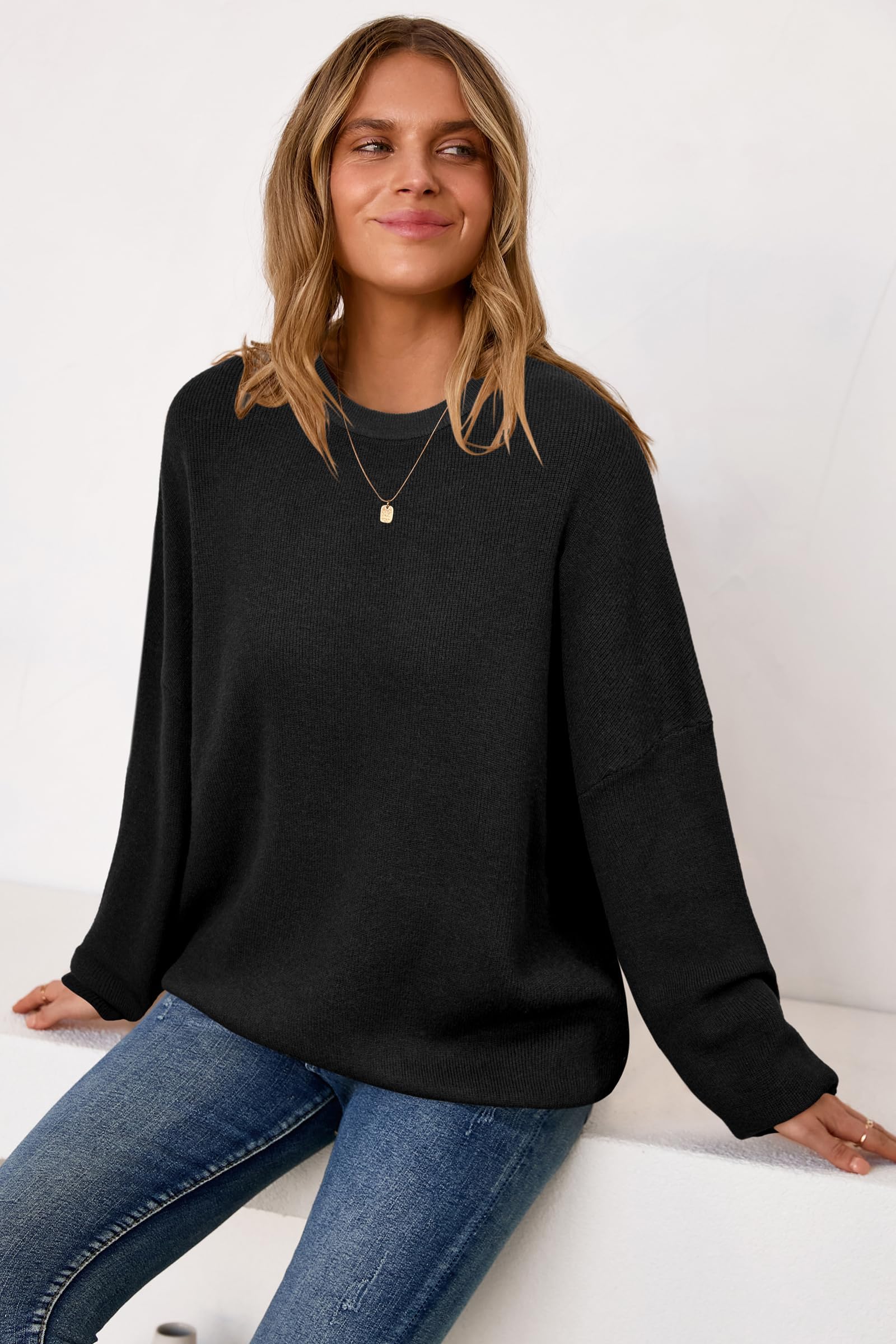 Arach&Cloz Pull Femme Oversize en Laine mélangée pour Collection Automne Hiver col Rond Manches Longues