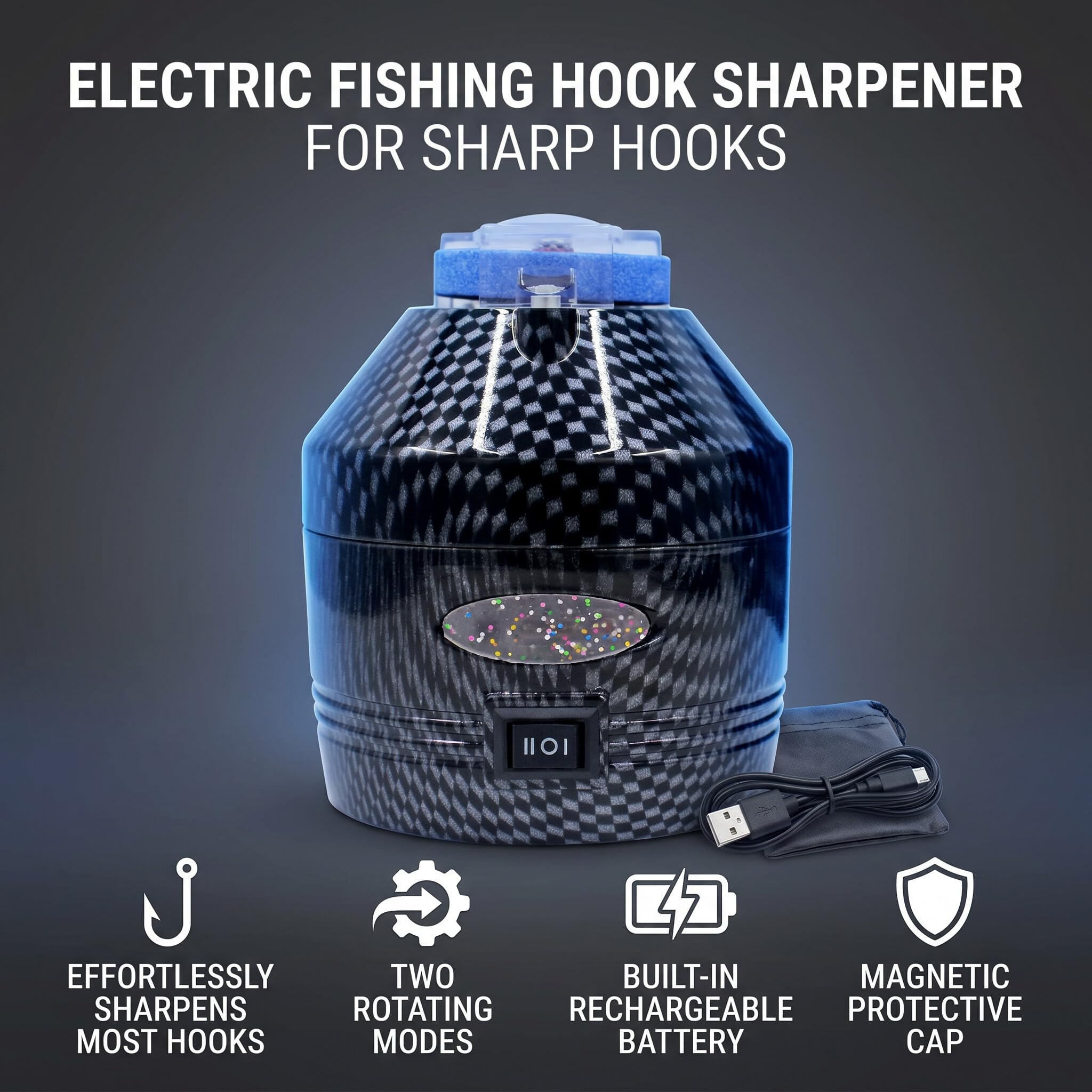 Wakects Affilatore di Ami Elettrico Ricaricabile USB, Accessorio per Attrezzatura da Pesca, 2 modalità di Rotazione