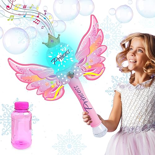 ArtCreativity Varita de burbujas de princesa para niños, máquina sopladora de burbujas con luz LED y sonidos, juguete de burbujas para niños,