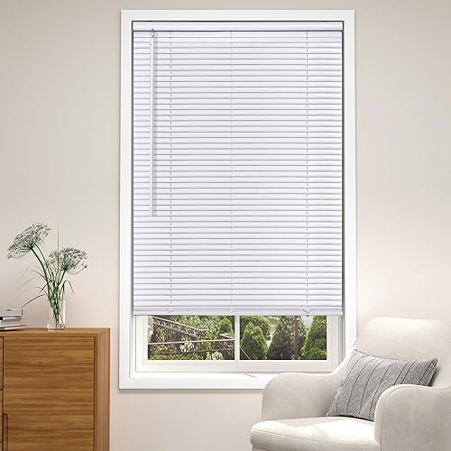 LazBlinds Cordless White 1" Room Darkening Vinyl Mini Blinds, 26" W X 36" H Horizontal Window Blinds for Home, Cordless Shades for Indoor Windows
