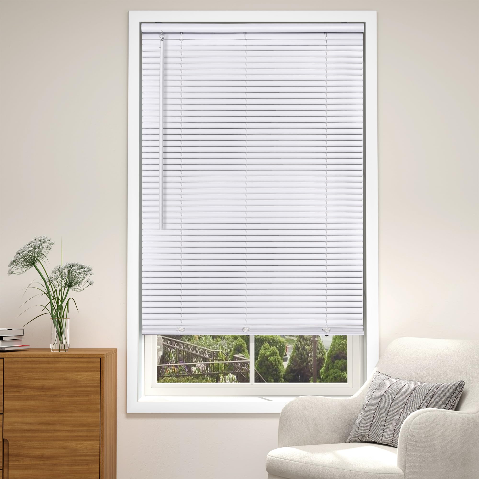 LazBlinds Cordless White 1" Room Darkening Vinyl Mini Blinds, 31" W X 36" H Horizontal Window Blinds for Home, Cordless Shades for Indoor Windows