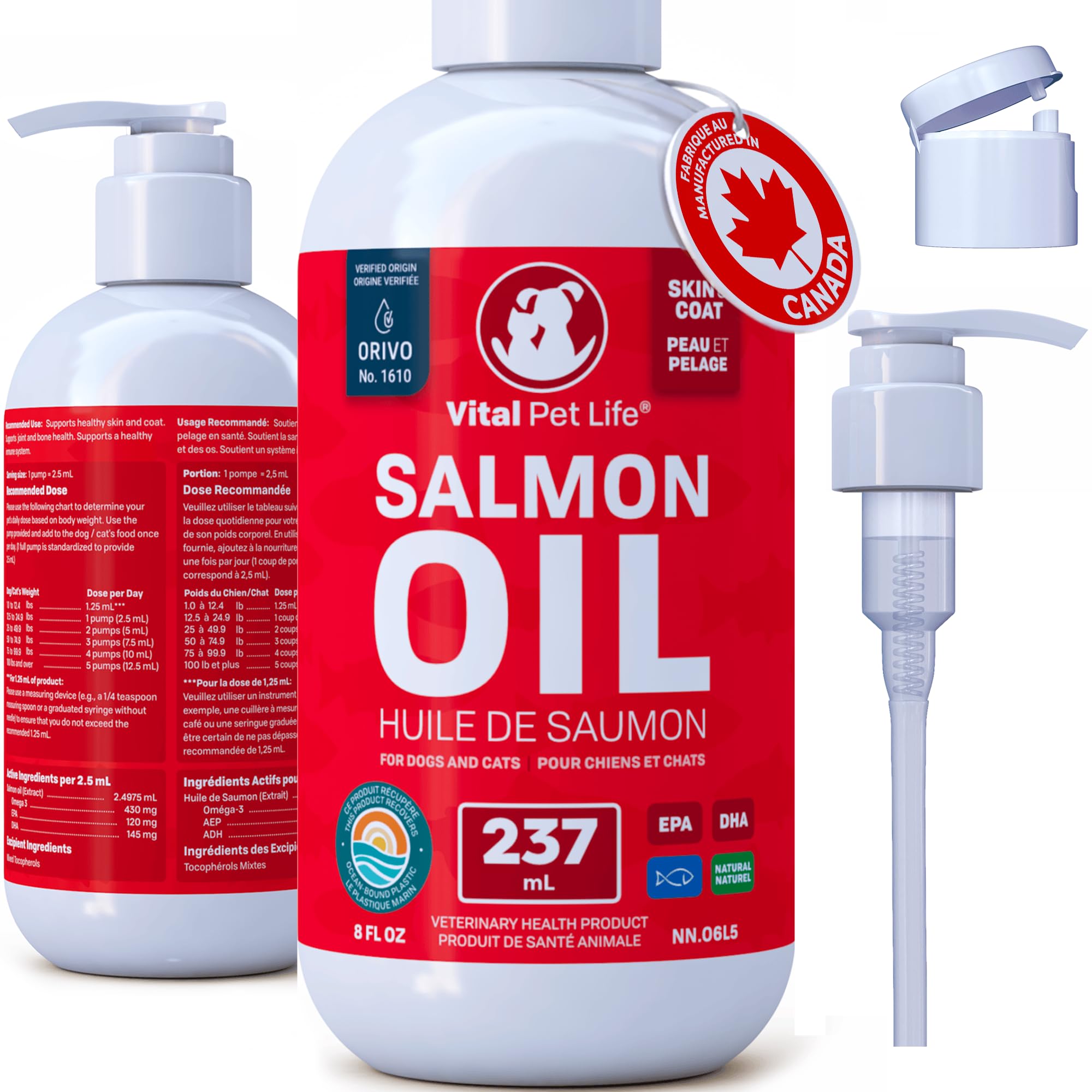 Salmon Oil for Dogs 237 mL, Healthy Skin & Coat Liquid Fish Omega 3 DHA EPA