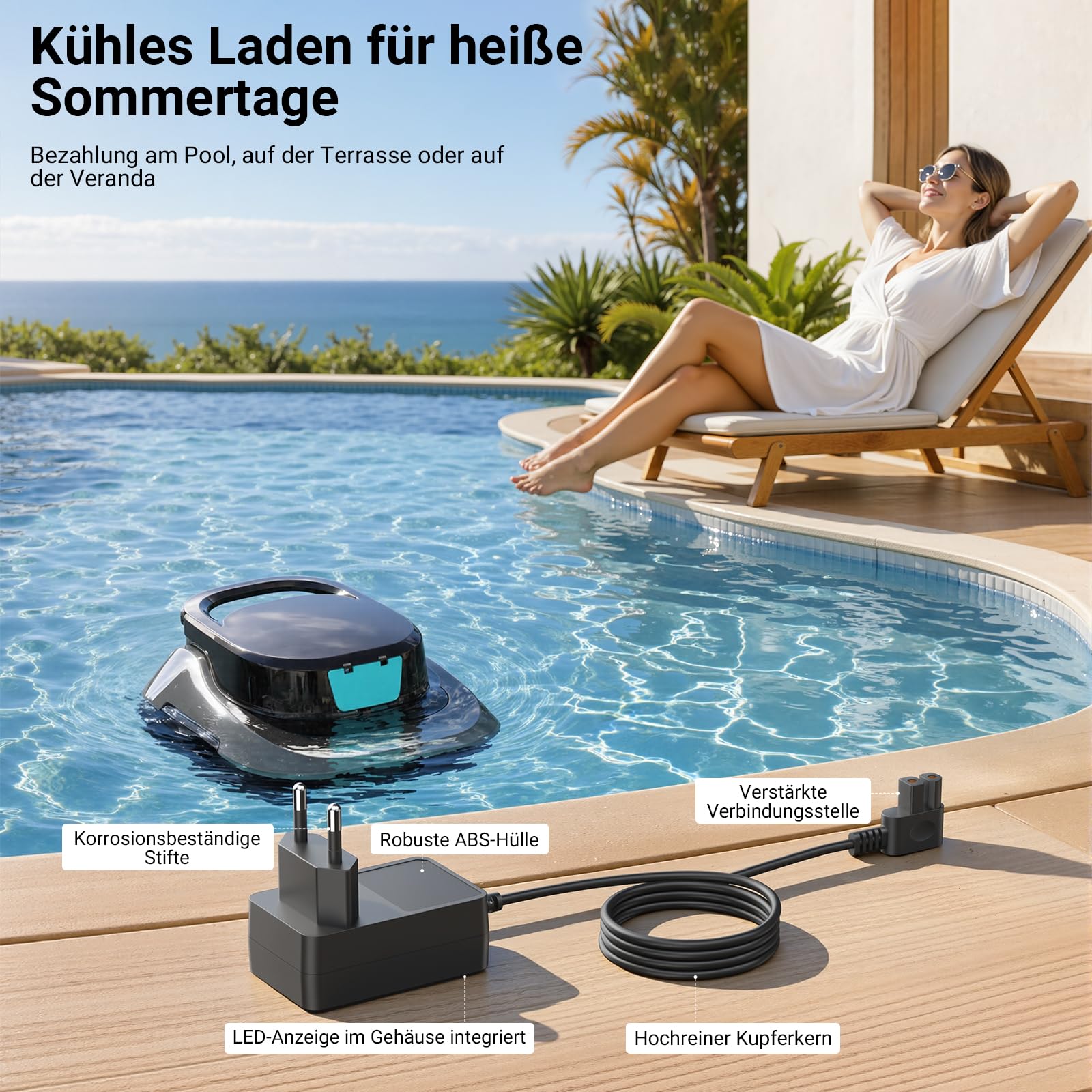 12,6V-Netzteil für Aiper Poolroboter, Kompatibel mit Aiper Scuba SE Kabellosem Roboter-Poolreiniger Poolsauger Ersatz Adapter Ladegerät Ladekabel – Mit Ladeanzeige