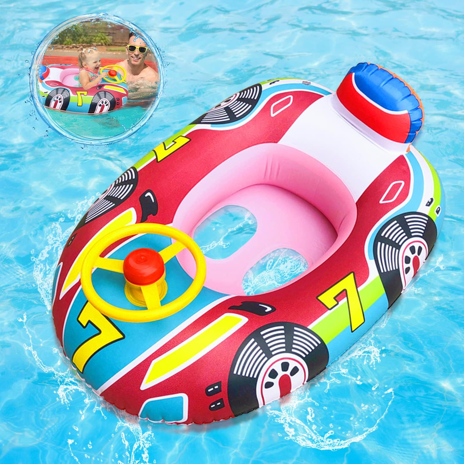 Flotador De Natación Para Bebé Con Forma De Cohete – Anillo Inflable Con Asiento, Volante Y Sonido, Para Piscina Y Playa