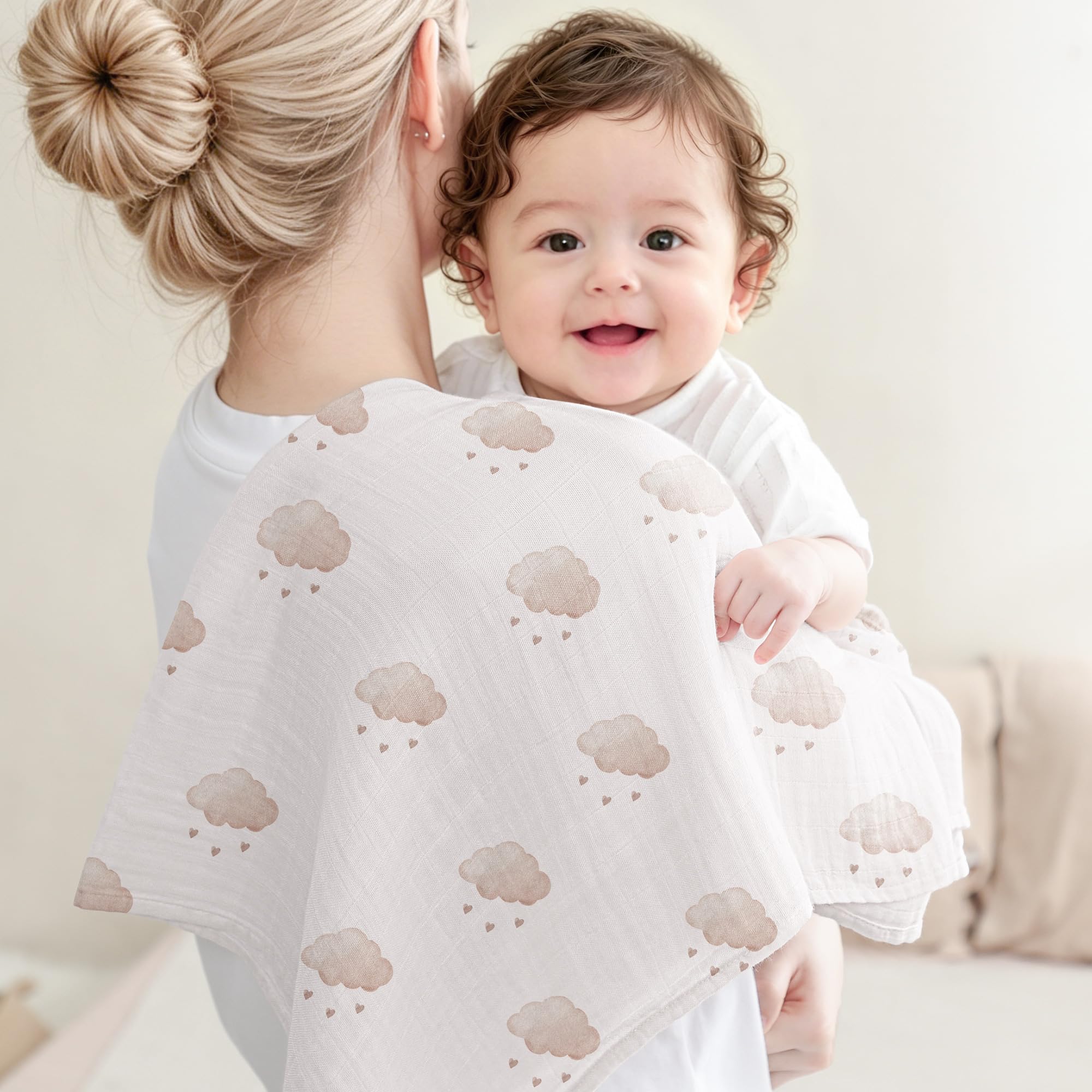 Bearmoss Panno in mussola per bambini, 5 pezzi, traspiranti e assorbenti, 60 cm x 60 cm, per il bagno, asciugare e pulire i neonati (rosa-marrone)