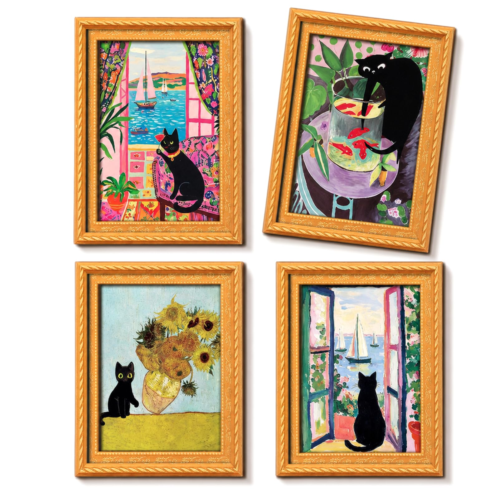 4Pcs Cat Fridge Magnets, Creative Strong Magnets with Photo Frame Design, Wooden Small Magnets for Whiteboard, Refrigerator, Notice Board & Crafts, Unique Magnet Decor for Cat Lovers