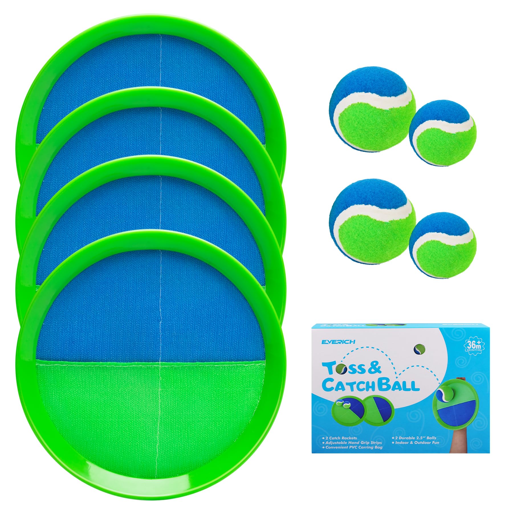 INPODAK Klettspiel Wurf Spiel Kinder, Klettballspiel für Kinder, Klettball Spiel ab 3, Strandspiele Wurfspiel, Spielzeug, Sommerspiele Draußen Garten,Blau Grün,4 Schläger & 4 Bälle