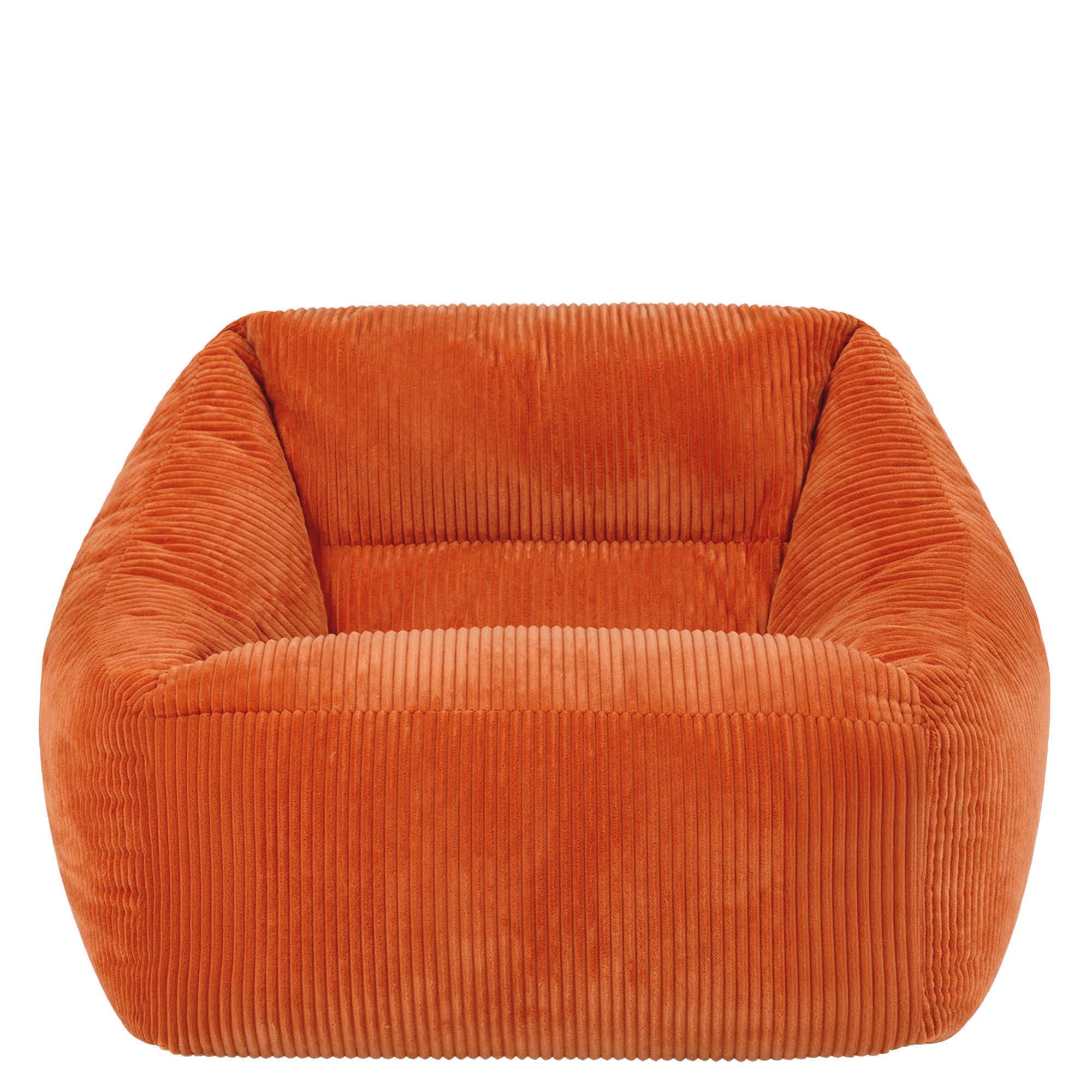 Icon Natalia Sitzsack Sessel für Erwachsene, Orange, Flauschiger Cord Stoff, Riesen Sitzsack Cord mit Füllung, Bean Bag Chair, Bequemer Sessel Wohnzimmer, Lounge, Schlafzimmer, Büro