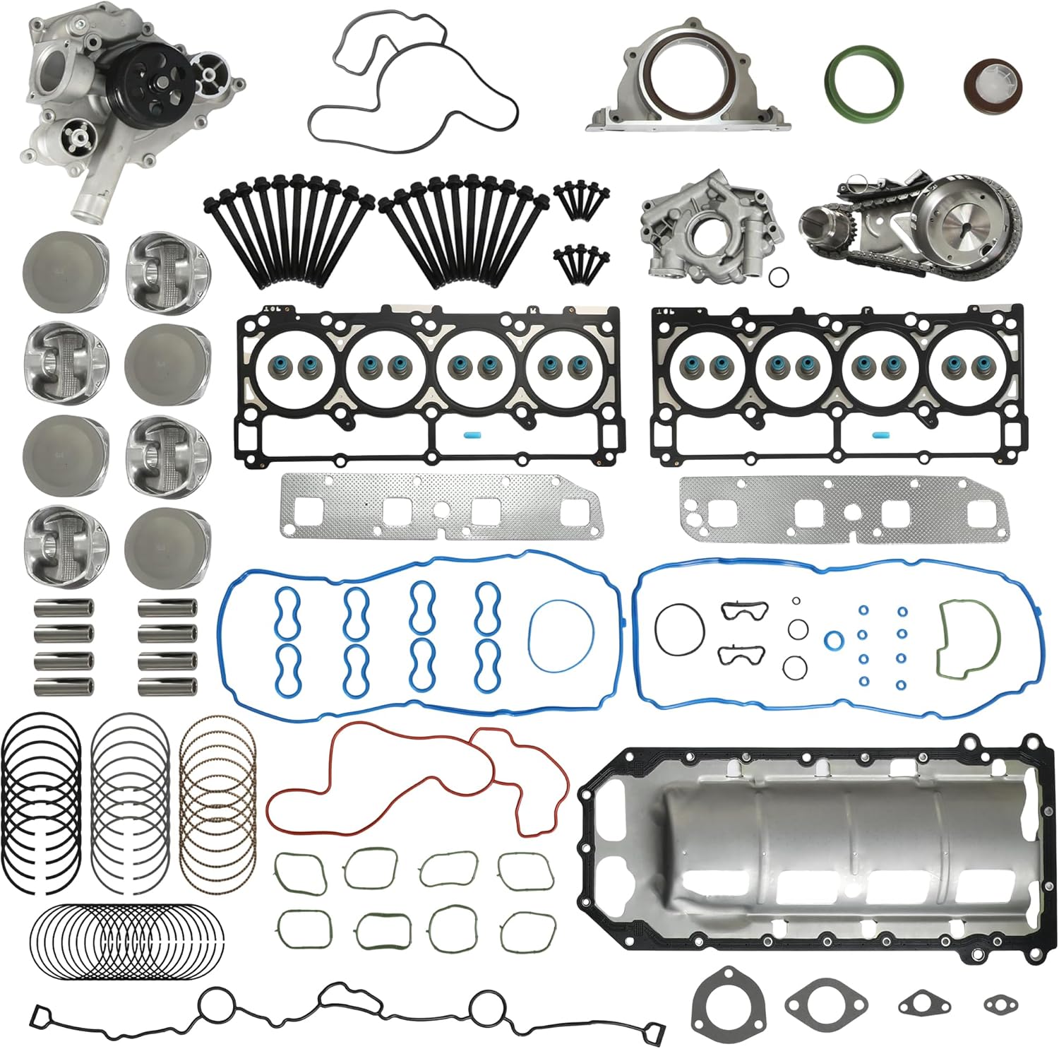 5.7 Engine Rebuild Overhaul Kit Piston Kit With Water Pump & Oil Pump Fit For Jeep Commander Grand Cherokee Chrysler Aspen 300 Dodge Ram 1500 2500 3500 Durango 5.7L 2003-2008 Replace #HS26284PT1