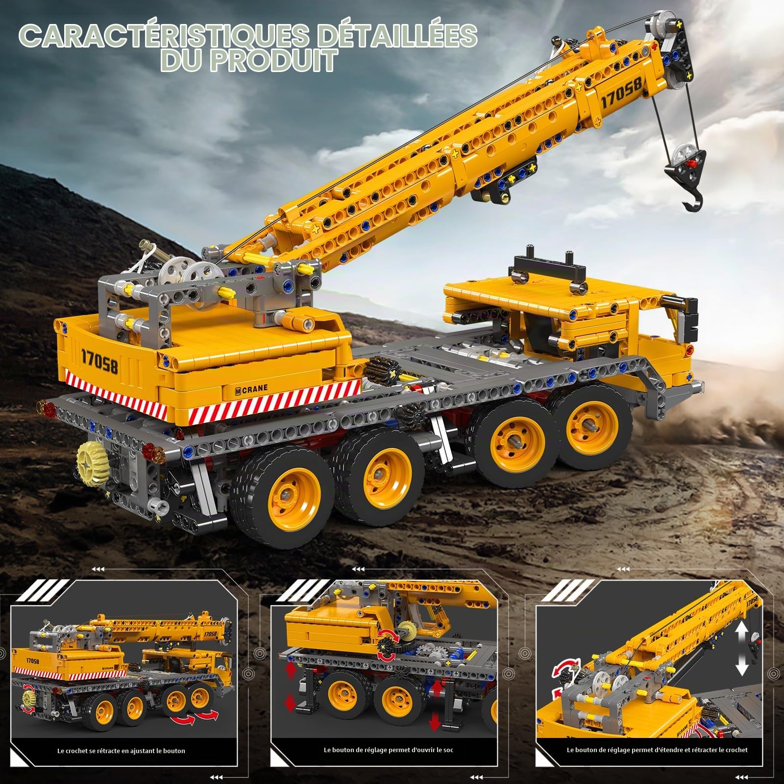 Mould King 17058 Technique Camion Grue Modèle Briques de Construction Version Statique Kit de Construction de Grue Mécanique Blocs de Serrage Jouet Cadeau