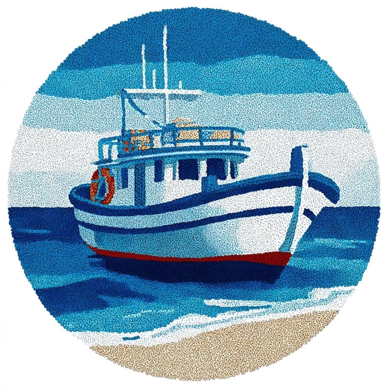 Kitquiver Rug Making Kit for Adults Fishing Boats at sea 100x100cm