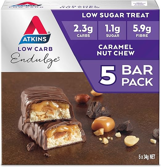 Atkins Endulge Caramel Nut Chew Bars Keto Friendly Bars 5 x 34g Low Carb Caramel Chocolate