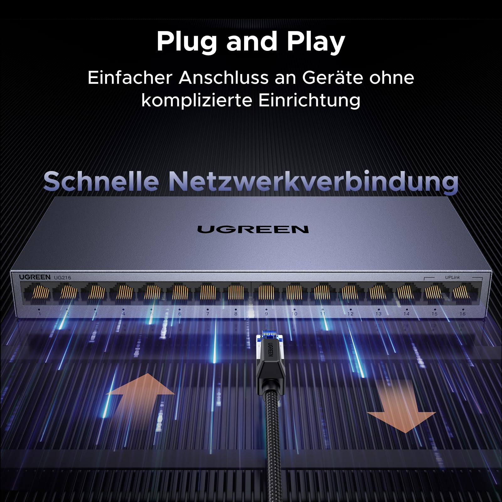UGREEN LAN Switch 16 Port Netzwerk Switch Gigabit Switch automatische Geschwindigkeit von 10/100/1000Mbps,Unmanaged,Portisolierung ,Metallgehäuse Ethernet Switch für TV/Laptop/Switch/Router/Monitor | Netzwerk-Hub, VLAN, Metallgehäuse, ideal für Büro und Z