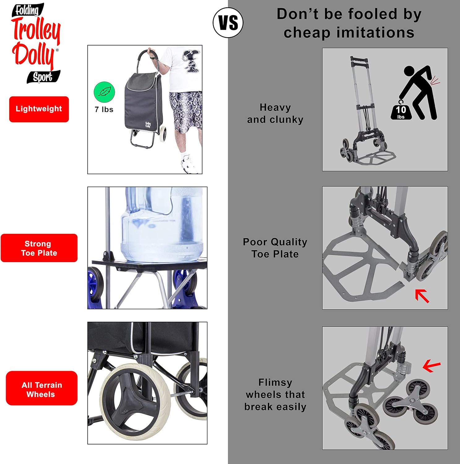 dbest Products Trolley Dolly Sport – Foldable Grocery Cart on Wheels – Multi Use Rolling Cart with Removable Bag and Hand Truck Dolly Function, Black