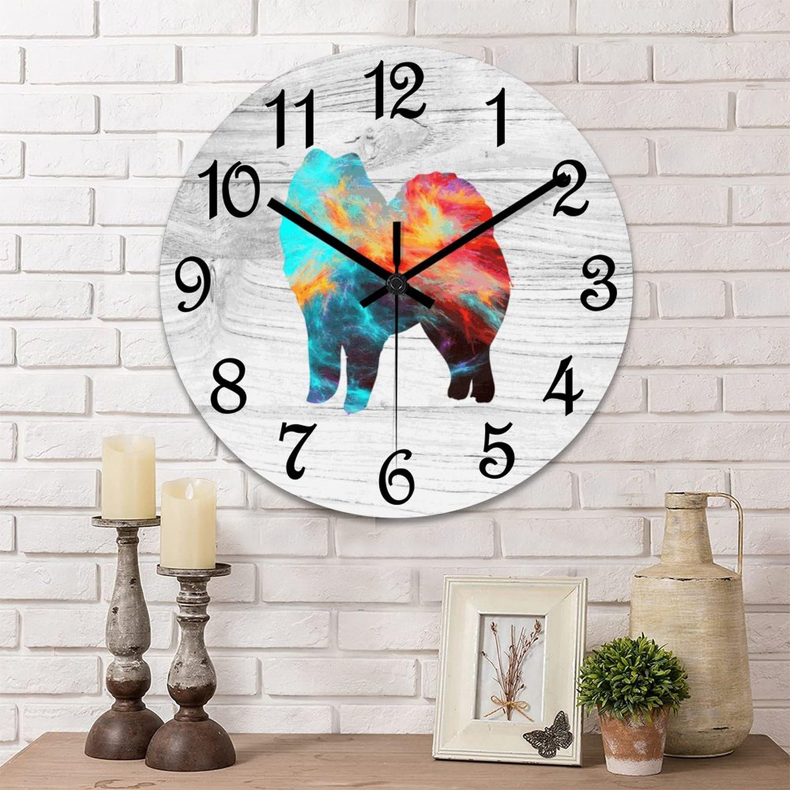 Horloge murale ronde Samoyed 38cm grand cadran silencieux pour maison