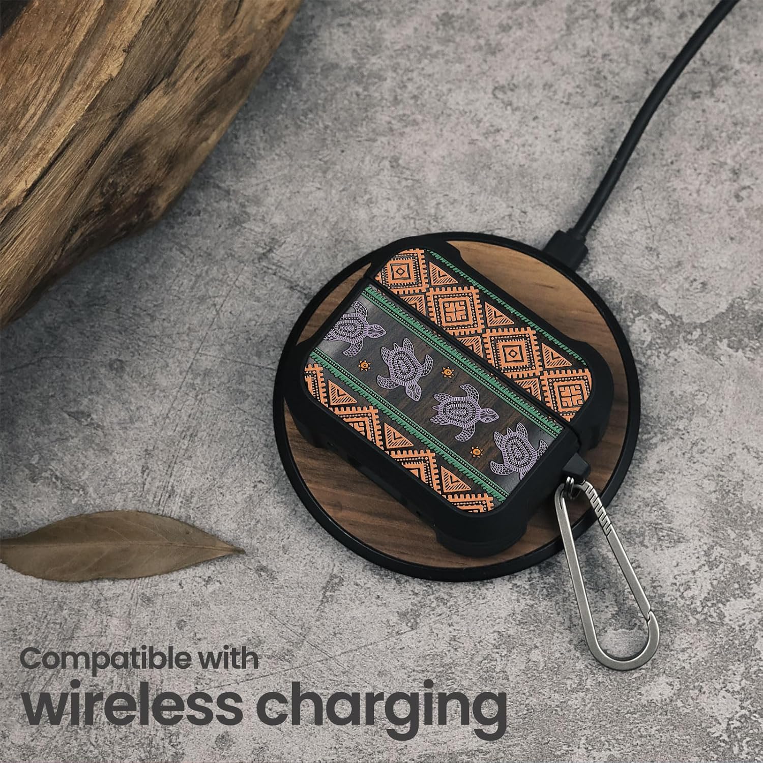 for AirPods Pro 3 Case, Shockproof Wooden Cover with Quick Released Keychain for AirPods Pro Case 3rd Generation (2025) Compatible with Wireless Charging, (Turtle Voyage) Dark Wood