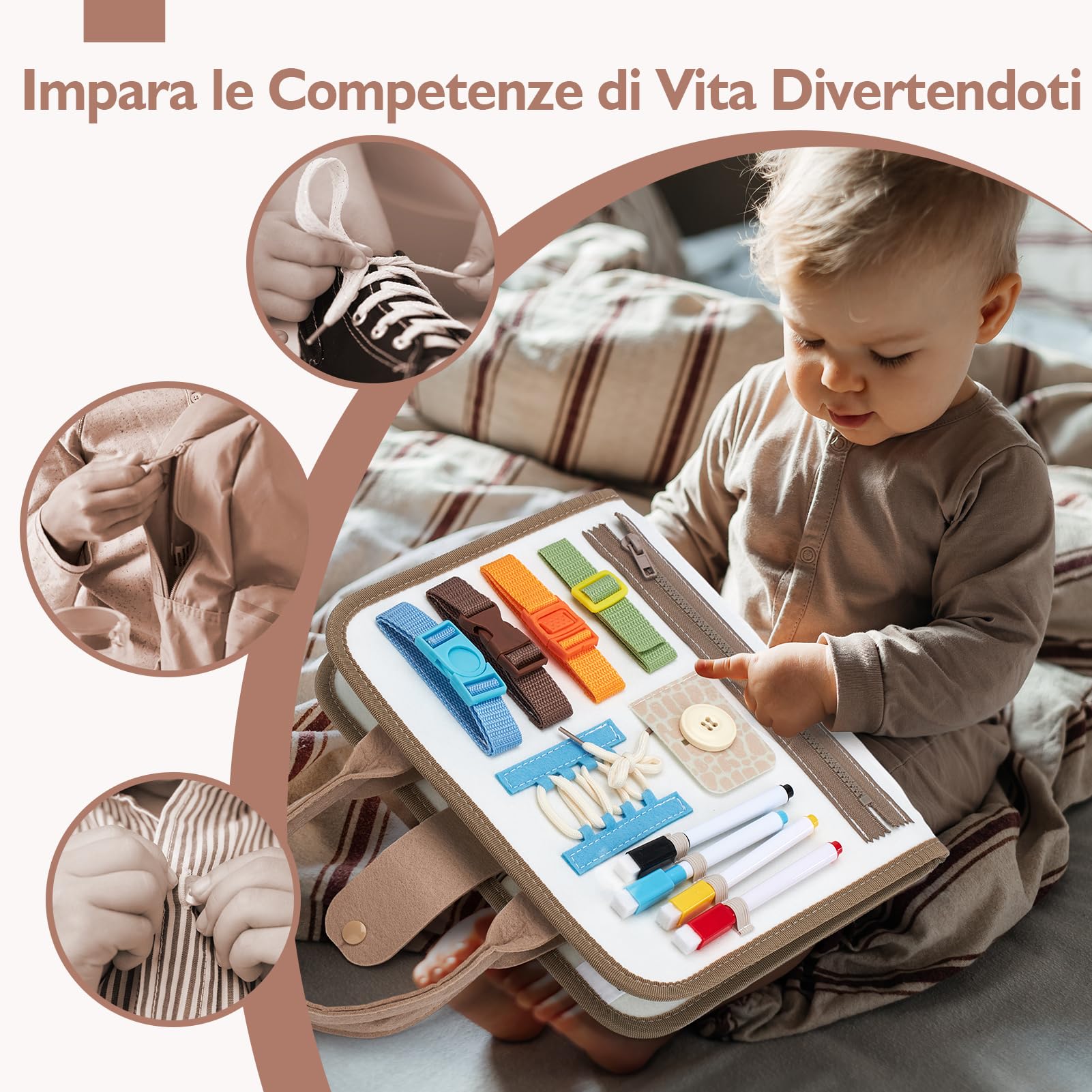 hahaland Busy Board Montessori - Pannello Sensoriale Montessori per Bambini, Valigetta Interattiva con Dinosauri 3D, Giochi Didattici Regalo Bambino 1 2 3 Anni