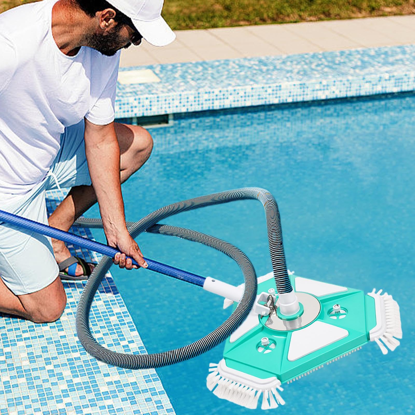 Spazzola per aspirapolvere per piscina, impermeabile, zavorrata, triangolare, testa rotante con 3 spazzole laterali per piscina, spazzola aspirante per piscine interrate | triangolare, testa rotante con 3 spazzole laterali per piscina, spazzola aspirante