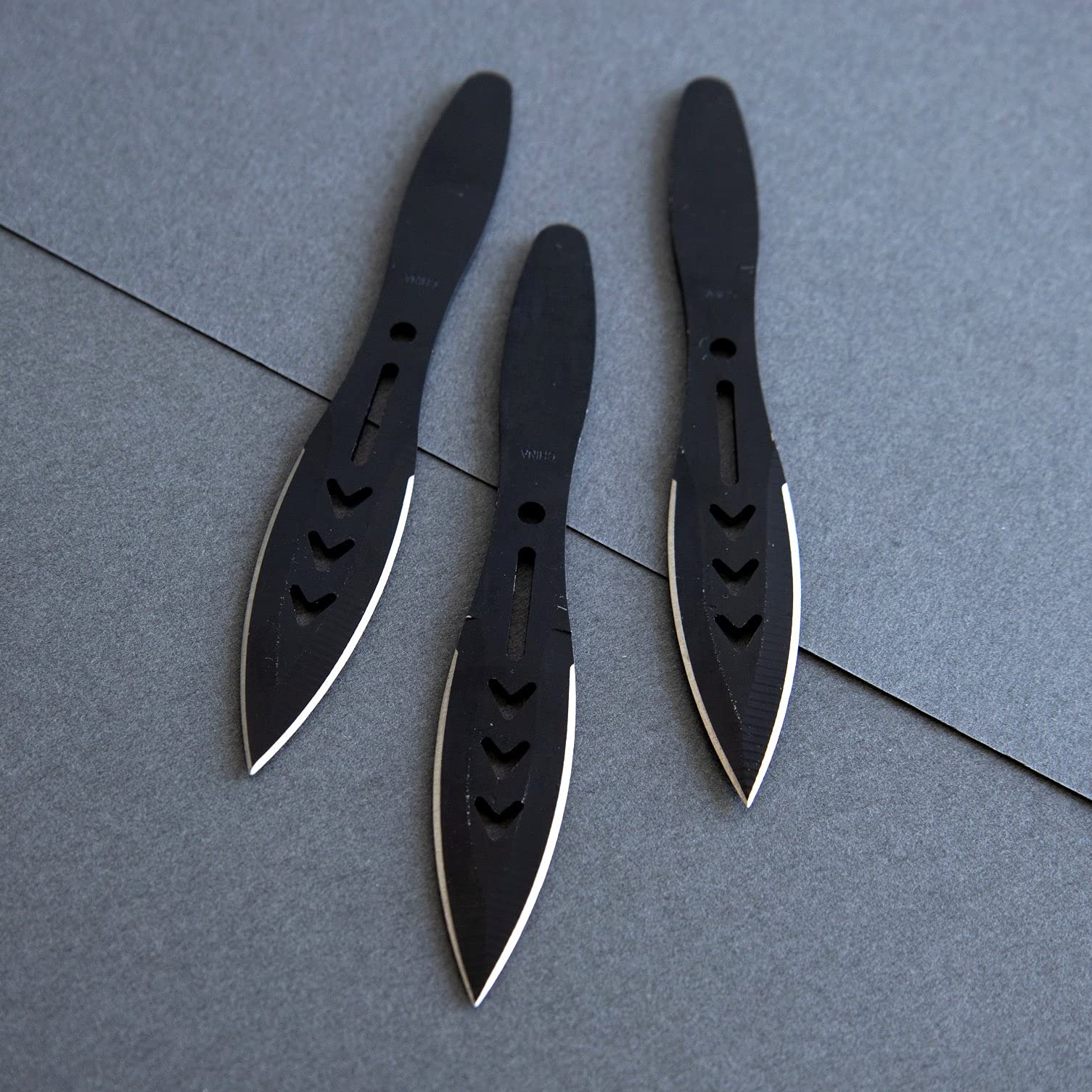 ASR Tactical Black Stainless Steel Throwing Knife Set with Nylon Sheath 3 Pieces