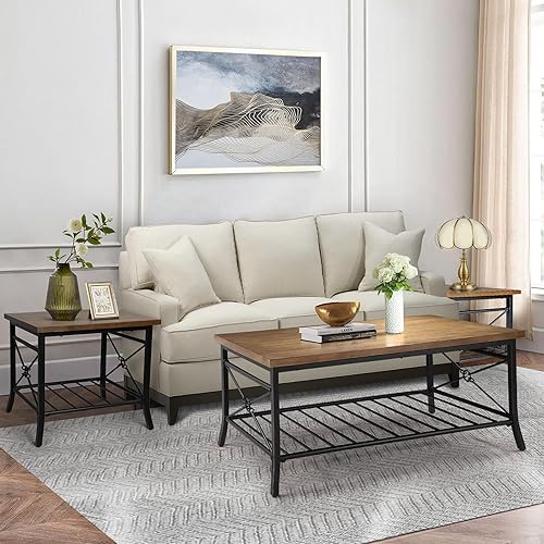 GEPOW Juego de 3 mesas auxiliares para sala de estar, 2 niveles de almacenamiento grande, 48 pulgadas de largo x 24 pulgadas de ancho x 18 pulgadas