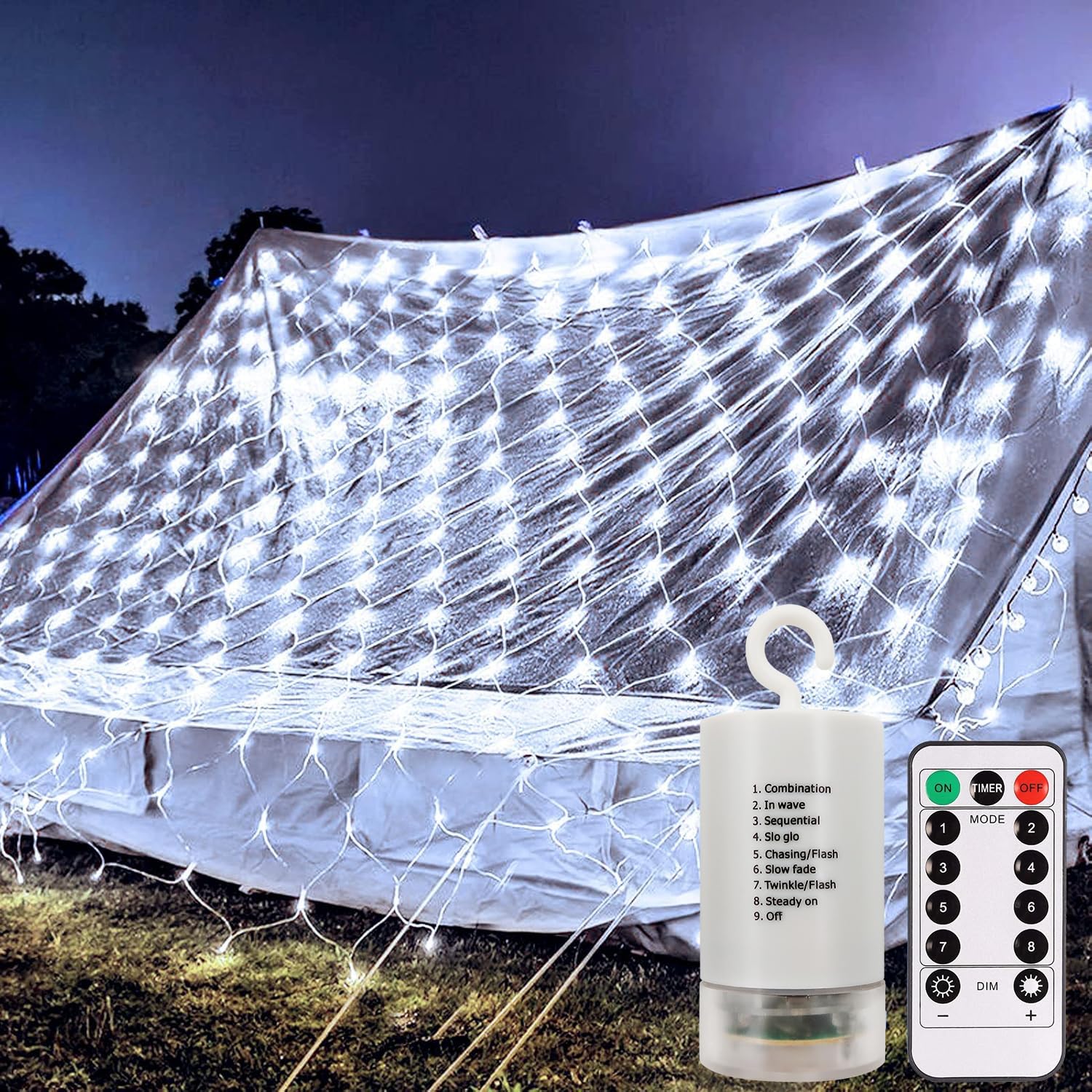 3M x 2M Battery Garden Net Lights, 200 LED Mesh Lights with Remote 8 Modes Fairy Lights String Outdoor Waterproof Dimmable for Backyard Bedroom Ceiling Patio Tree Decor (Cool White)