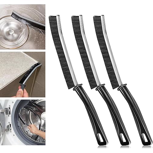 3PCS Crevice Cleaning Brush Gap Cleaning Brush Corner Brush Tile Scrubber Grout Brush Hard Bristles Thin Brush for Kitchen Sink Bathroom Shower Tile (Black)