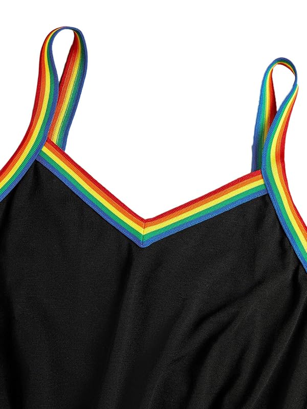 Milumia Women Casual Colorful Stripe Print Cami Romper Knot High Waist Sport Jumpsuit Black X-Large by Milumia - Used condition - Image 3