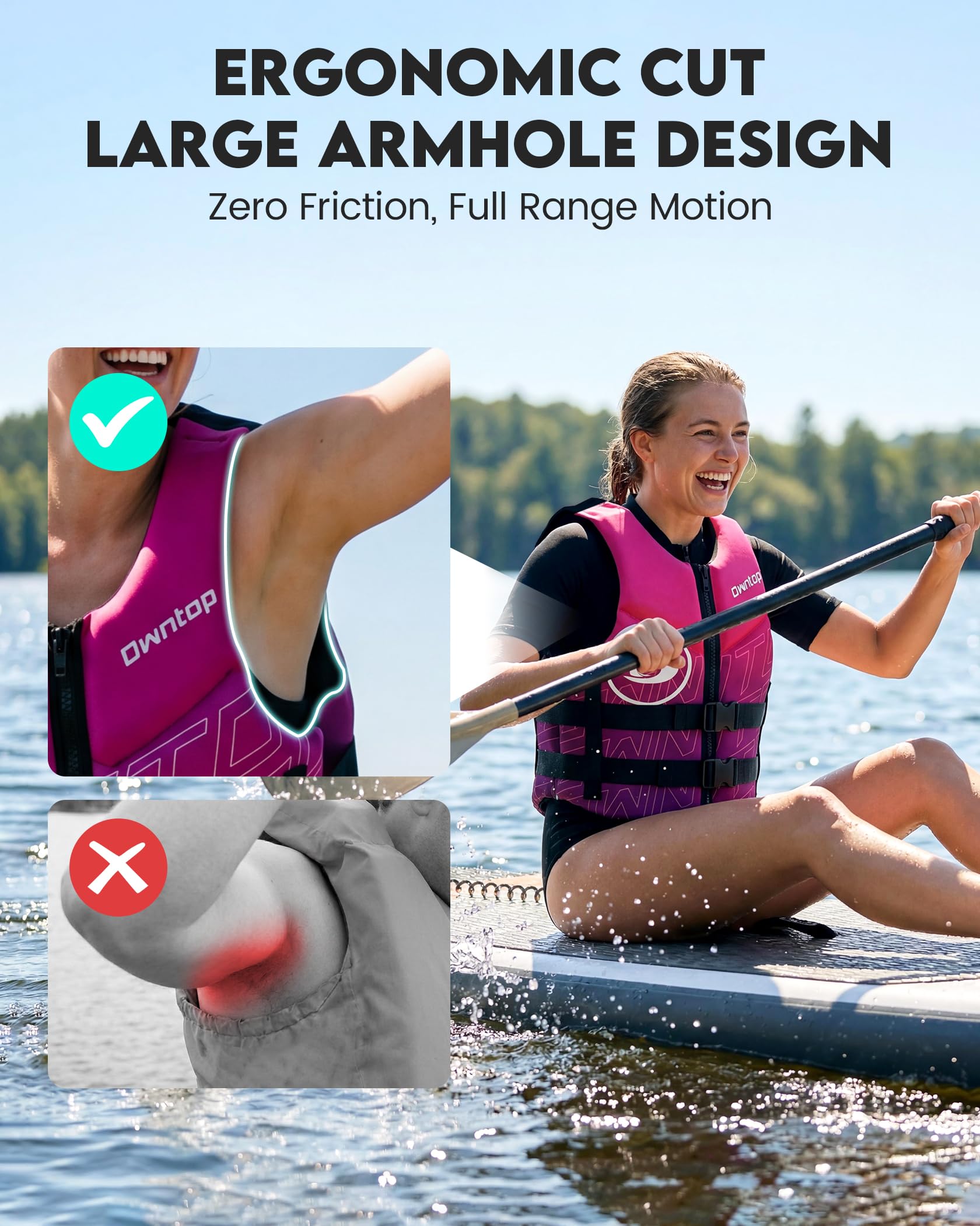 Owntop Giubbotto Galleggiante per Adulti | Aiuto al Galleggiamento in Neoprene Pieghevole con Doppie Cinghie in Vita | Gilet di Galleggiamento Leggero per Barca, Kayak, Paddle e Pesca