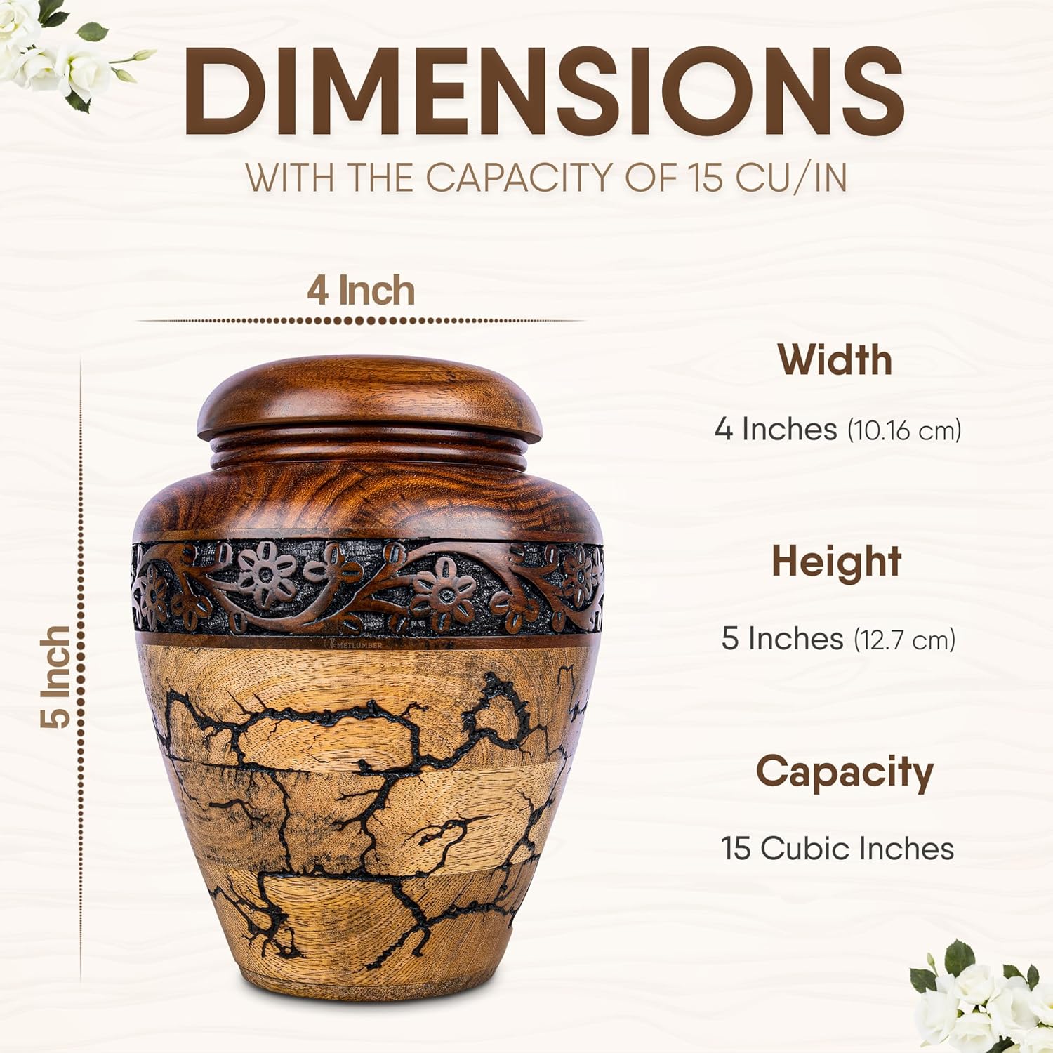 Cremation Urn for Human Ashes Adult Male or Female, Wooden Urn, Hand Carved Memorial, Large Adult Urn, Burial Urn, Wood Turned Casket for Men Women, Funeral Urn for Ashes (Keepsake 15 Cu/in) - Image 3