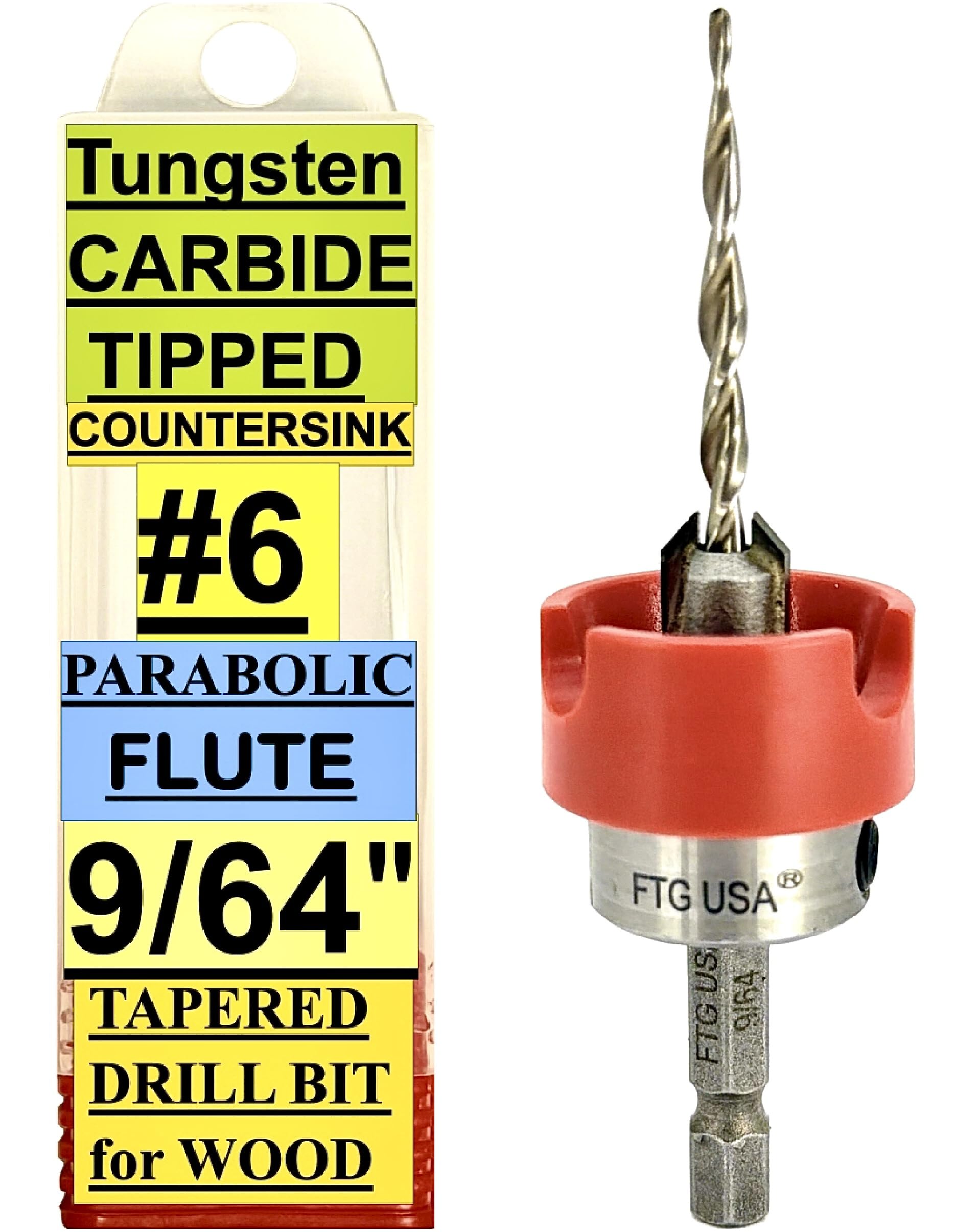 FTG USA Tapered Countersink Set - 3 Piece Wood Drill Bits -8