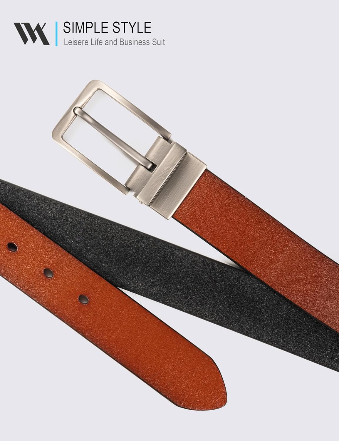 WOLFANT Two-in-One Reversible Leather Belt,100% Italian Full Grain Real Solid Leather Dress Casual Belt - Image 5