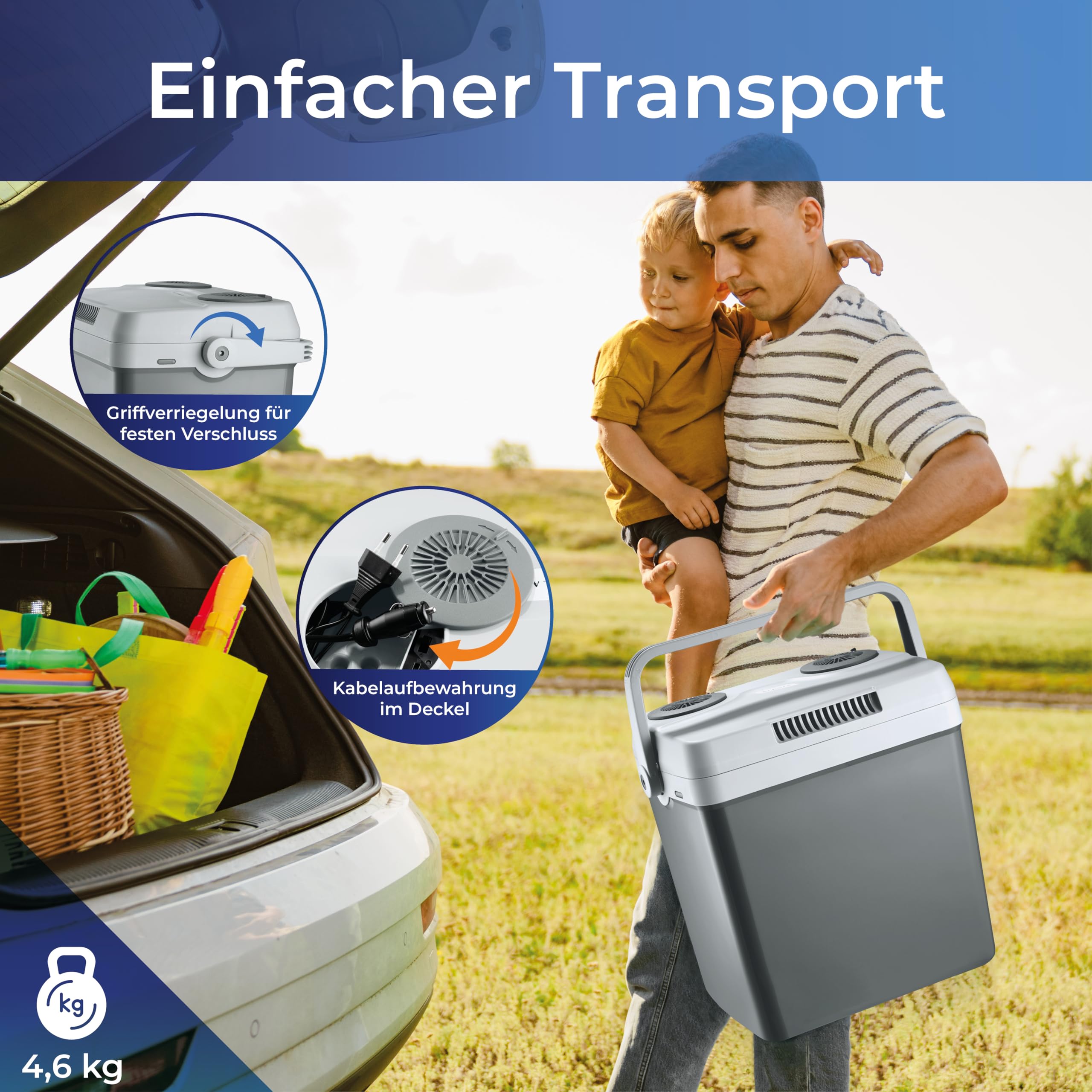 KLAMER elektrische Kühlbox 25 Liter 230V & 12V Auto-Kühlbox Camping grau