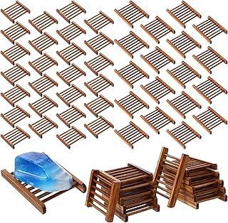Sawysine 50 Pcs Bamboo Soap Holder Bulk Wood Soap Dish Bathroom Wooden Tray Saver Hand Craft Bathtub Self Draining Dish for Bar Kitchen, Gifts for Christmas, 2 Sizes(Charcoal Color)