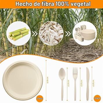 Disposable Plates 200PCS Includes 50 Plates, Forks, Knives and Spoons